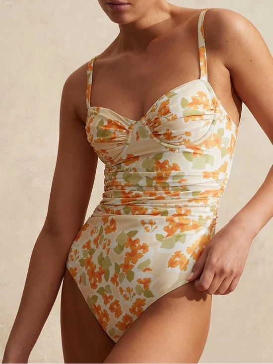 Peony Swimwear Other - NWT Peony Swimwear Lilium Ruched Underwire One Piece in Yellow Orange Floral